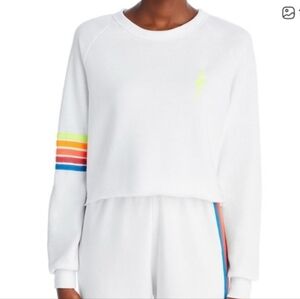 Aviator Nation White Sweatshirt with Neon Accents Large